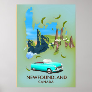 Affiche newfoundland Canada map travel