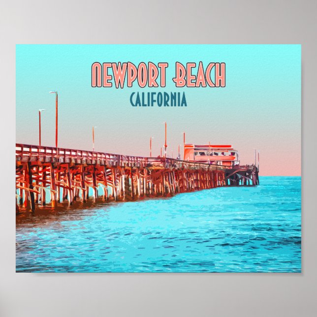 Affiche Newport Beach California Balboa Pier Vintage (Devant)