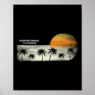 Affiche Newport Beach vintage Ca Ocean Sunset Et Palm Tre