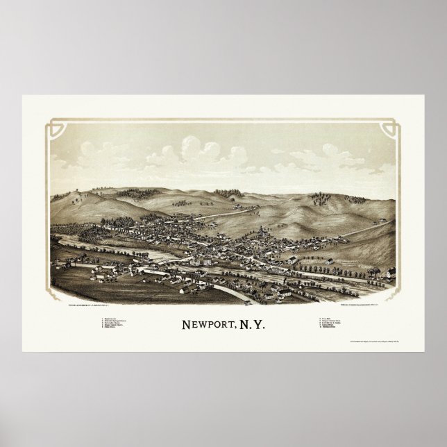 Affiche Newport, NY Carte panoramique - 1890 (Devant)