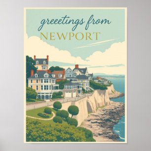 Affiche Newport, Rhode Island Manoirs de Cliff Walk Vinta