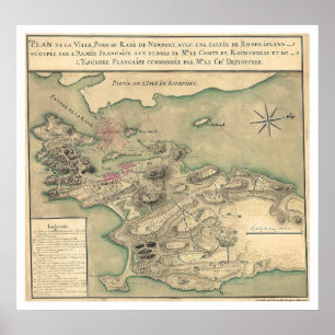 Affiche Newport, RI Carte révolutionnaire 1780