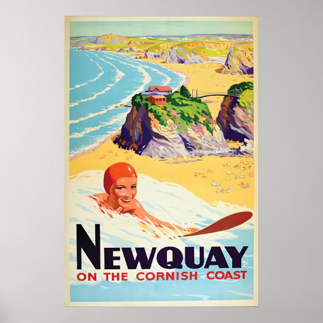 Affiche Newquay sur la côte cornique, Cornouailles (Devant)