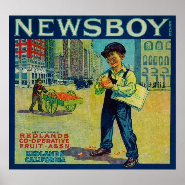 Affiche Newsboy Orange LabelRedlands, CA (Devant)