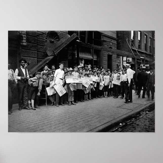 Affiche Newsboys Preparing To Work - Lewis Hine - 1908 (Devant)