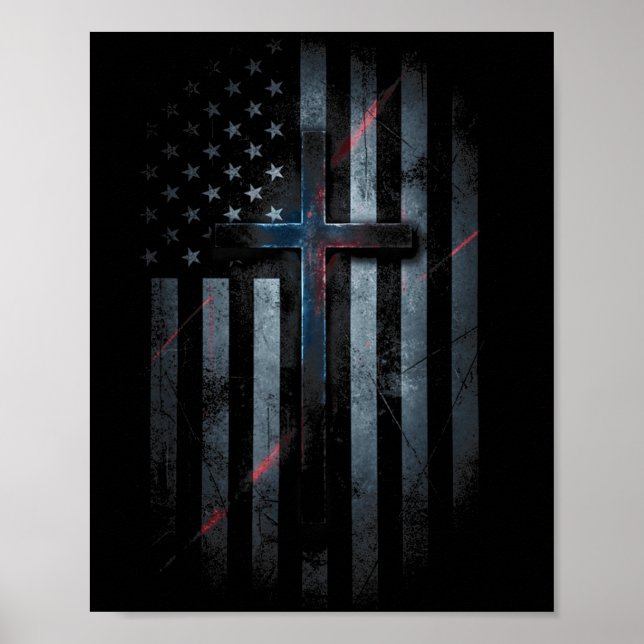 Affiche Nge American Flag And Cross Faith Family Dom Usa F (Devant)