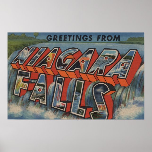 Affiche Niagara Falls, New York - Scènes de grandes lettre (Devant)