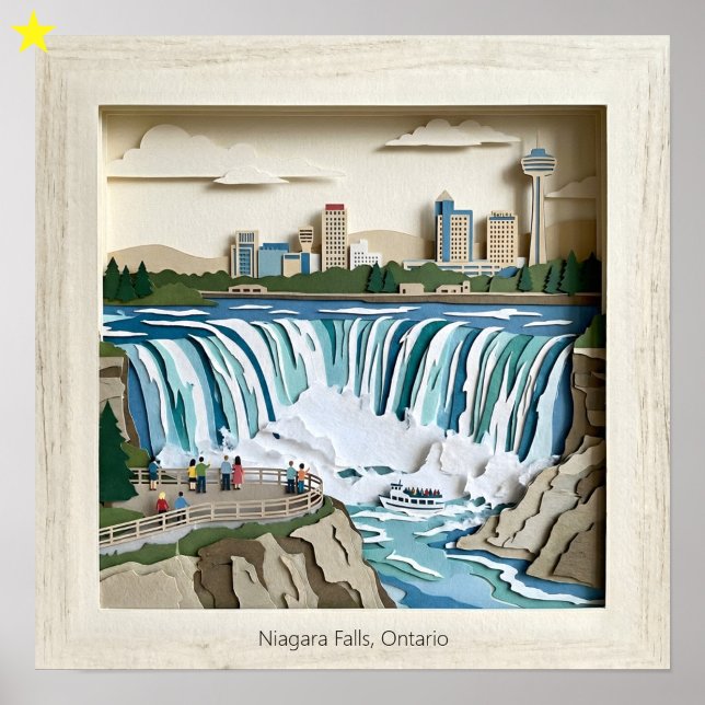 Affiche Niagara Falls Ontairo Canada Paper Collage Diorama (Créateur téléchargé)
