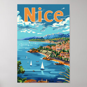 Affiche Nice France Vintage Retro Voyage Illustration