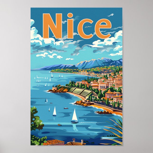 Affiche Nice France Vintage Retro Voyage Illustration (Devant)