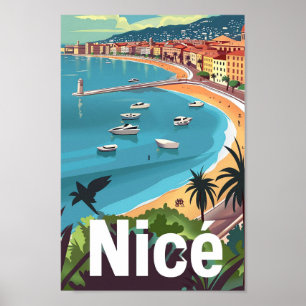Affiche Nice France Vintage Retro Voyage Illustration
