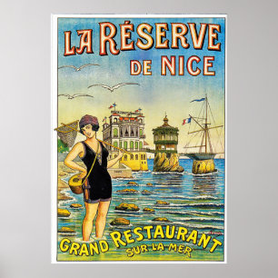 Affiche Nice, France, woman in swimsuit on the beach