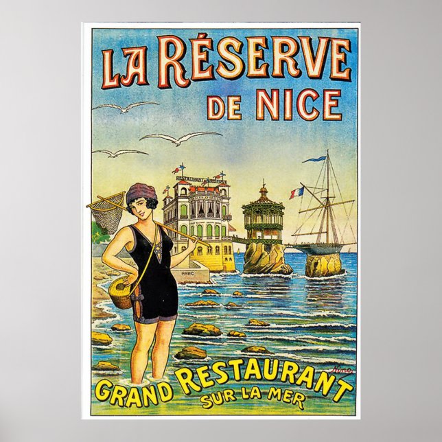 Affiche Nice, France, woman in swimsuit on the beach (Devant)