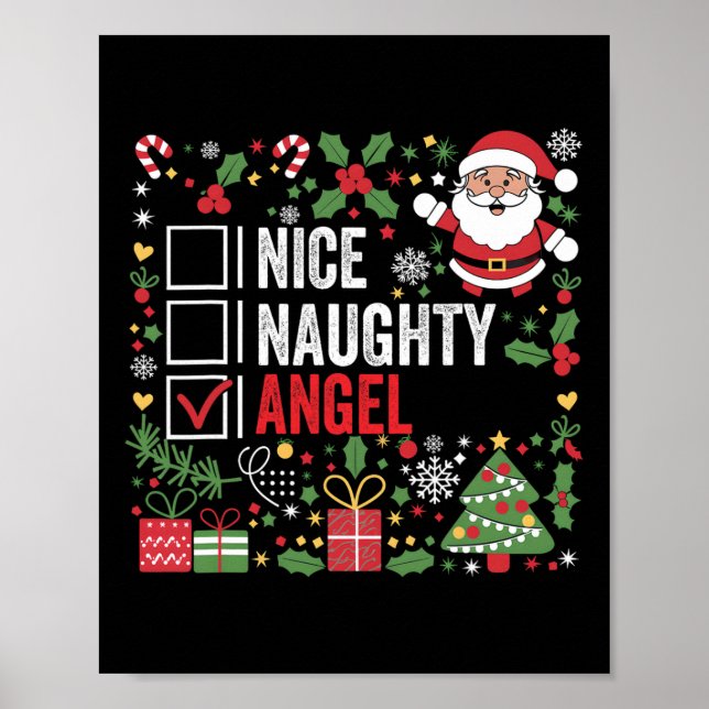 Affiche Nice Naughty Angel Funny Noël Père Noël (Devant)