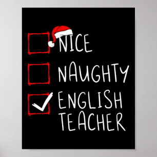 Affiche Nice Naughty Anglais Liste de Noël de l'enseignant