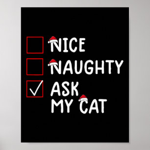 Affiche Nice Naughty Ask Chat Mignonne Noël