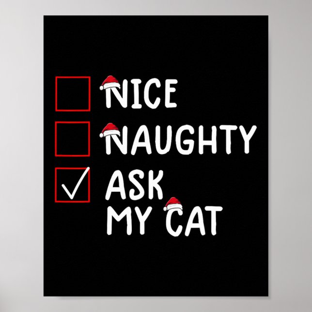 Affiche Nice Naughty Ask Chat Mignonne Noël (Devant)