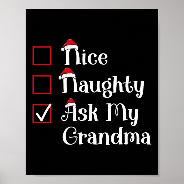 Affiche Nice Naughty Demandez à ma grand-mère Noël mignon (Devant)