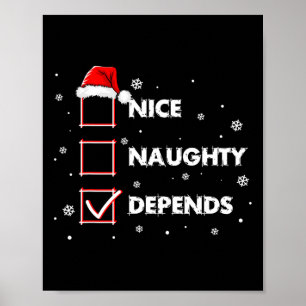 Affiche Nice Naughty Depends Chemise Père Noël Liste de No