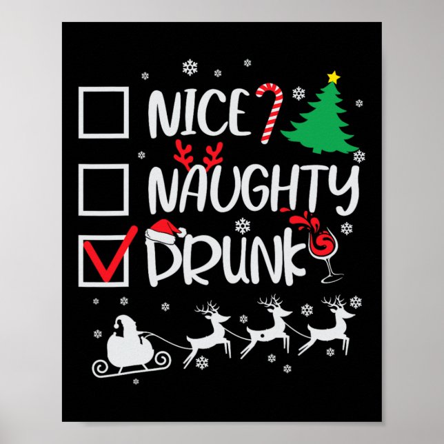 Affiche Nice Naughty Drunk Check Funny Christmas (Devant)