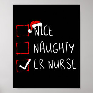 Affiche Nice Naughty Er Nurse Liste de Noël Père Noël X