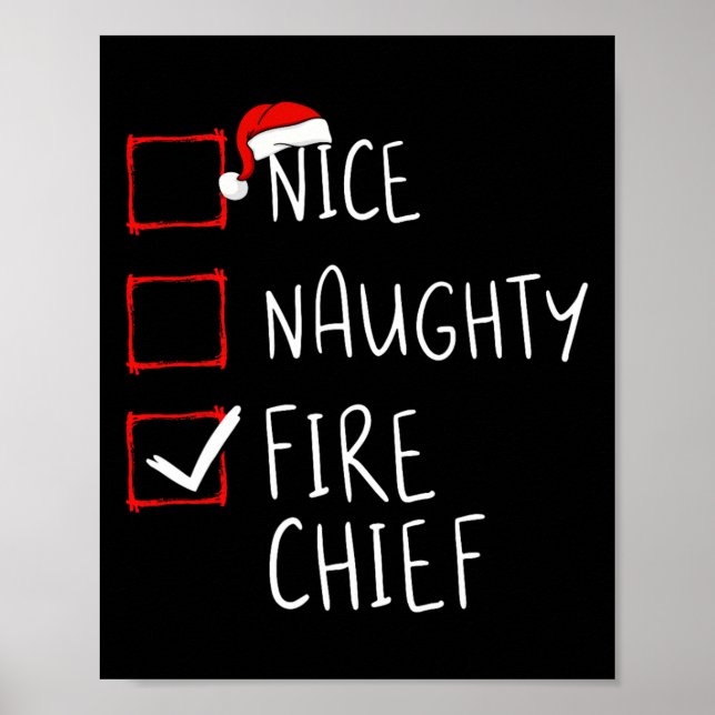 Affiche Nice Naughty Fire Chief Christmas List Santa Claus (Devant)
