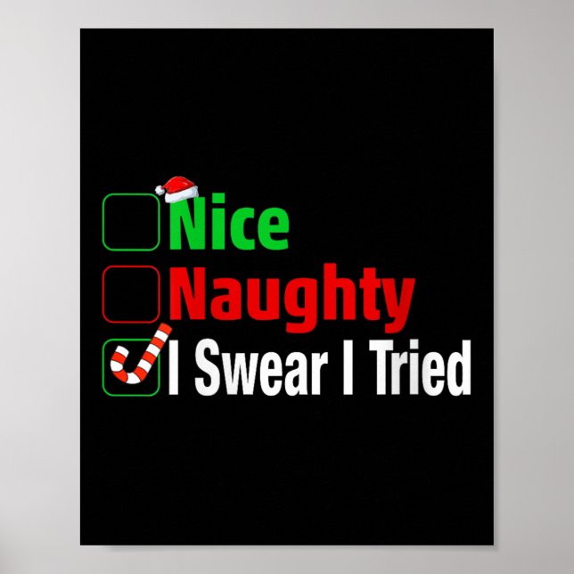Affiche Nice Naughty I Swear I Tried Funny Christmas V-nec (Devant)