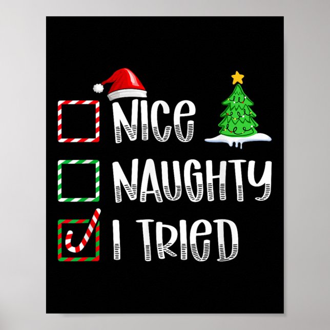 Affiche Nice Naughty I Tried Christmas List Funny Xmas  (Devant)