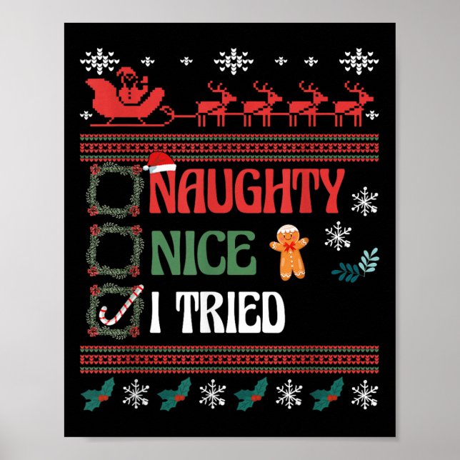 Affiche Nice Naughty I Tried Christmas List Matching Famil (Devant)