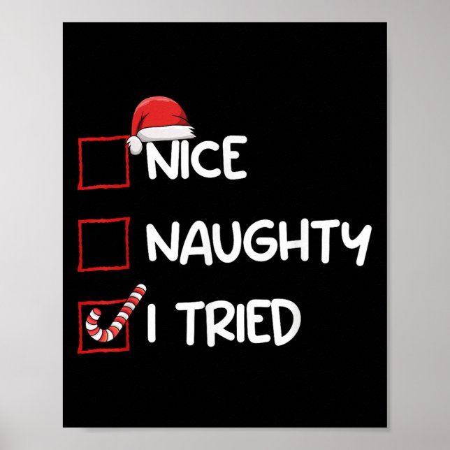 Affiche Nice Naughty I Tried Christmas List Xmas Santa Cla (Devant)