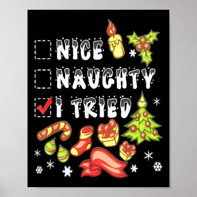 Affiche Nice Naughty I Tried Funny Candy Christmas Pajama  (Devant)