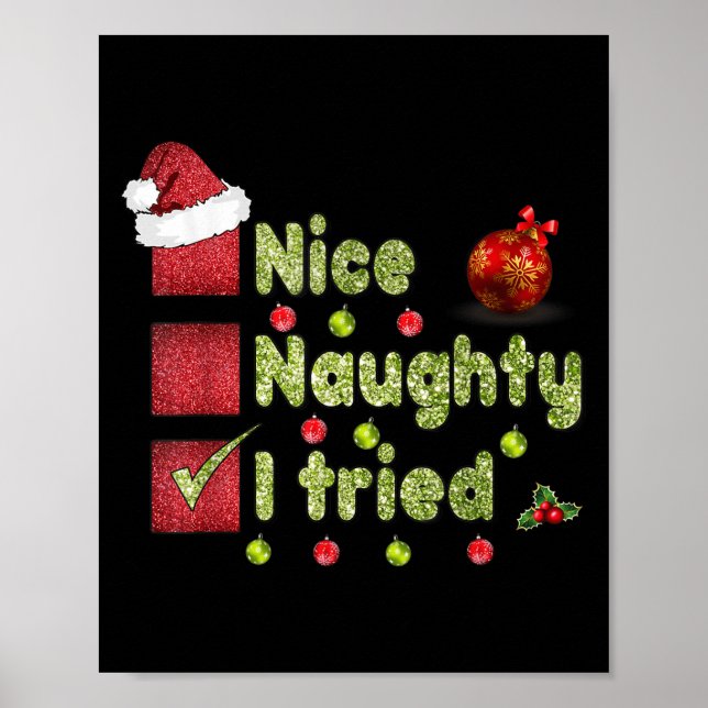 Affiche Nice Naughty I Tried Funny Christmas Family Matchi (Devant)