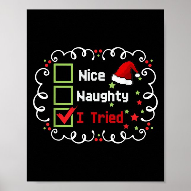 Affiche Nice Naughty I Tried Funny Christmas Family Matchi (Devant)