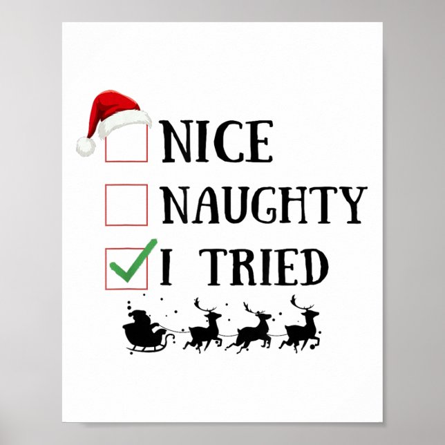 Affiche Nice Naughty I Tried Funny Christmas List  (Devant)