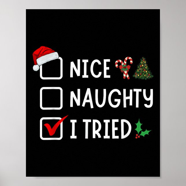 Affiche Nice Naughty I Tried Funny Christmas List Santa Xm (Devant)