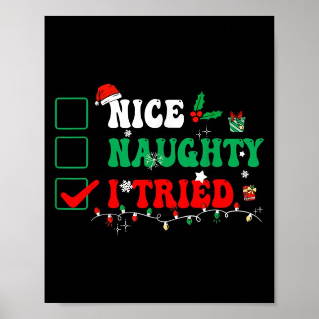 Affiche Nice Naughty I Tried Matching Christmas Funny Fami (Devant)