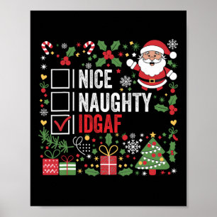 Affiche Nice Naughty Idgaf Funny Noël Père Noël