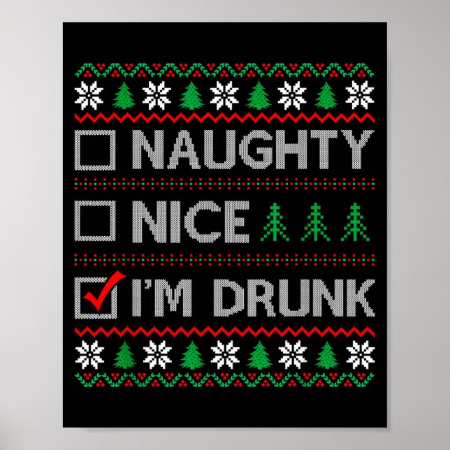 Affiche Nice Naughty I'm Drunk Checklist Ugly Christmas Sw (Devant)