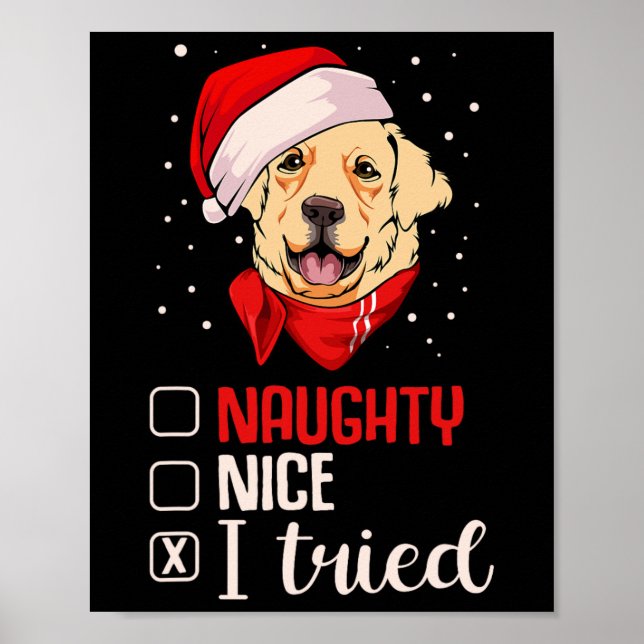 Affiche Nice Naughty J'Ai Essayé Golden Retriever Noël Pa (Devant)