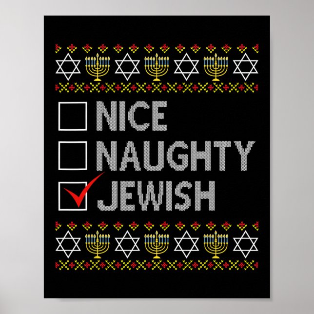 Affiche Nice Naughty Juif Laide Hanoukka Sweater Funny Ch (Devant)