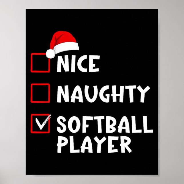 Affiche Nice Naughty Softball Player Funny Christmas List  (Devant)