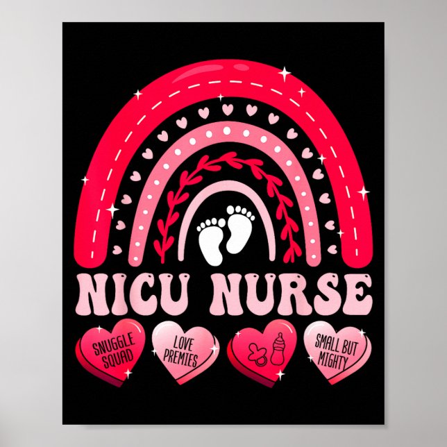 Affiche Nicu Nurse Valentines Day Rainbow Neonatal Rn Hear (Devant)