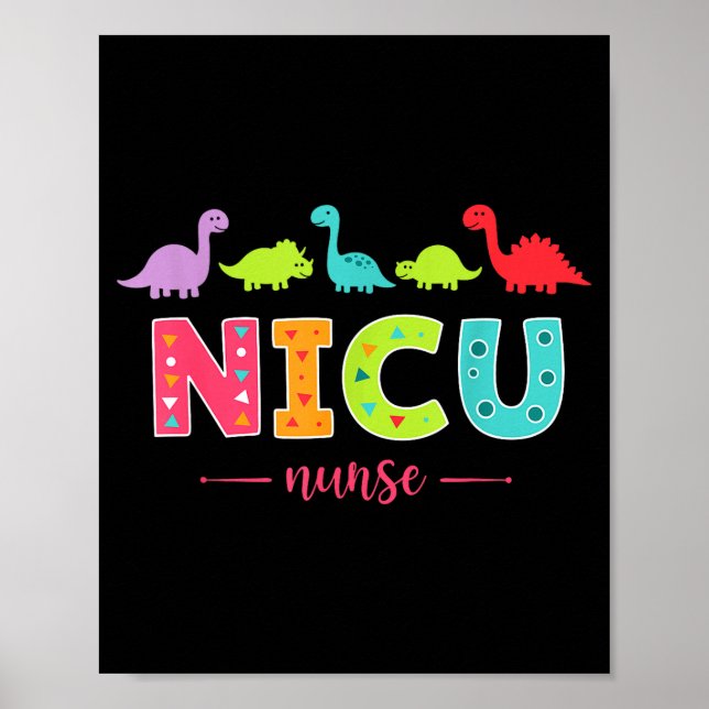 Affiche Nicu Nurse With Cute Dinosaurs Pediatric For Women (Devant)