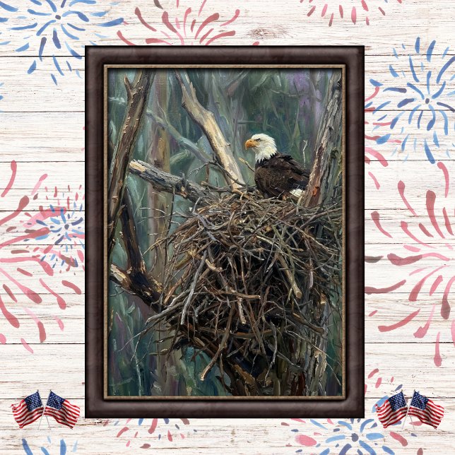 Affiche Nid d'aigle chauve Art de bois (Créateur téléchargé)