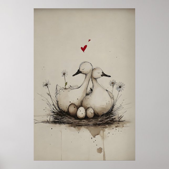 Affiche Nid d'amour – Canards de printemps, Art imprimable (Devant)