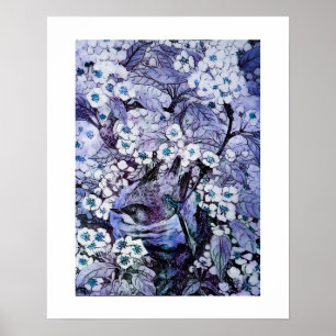 Affiche NID D'OISEAU, blanc bleu