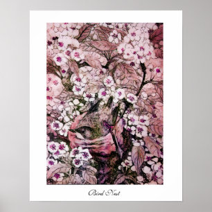 Affiche NID D'OISEAU, blanc rouge rose