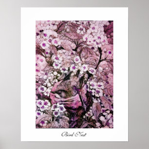 Affiche NID D'OISEAU, blanc rouge rose violet