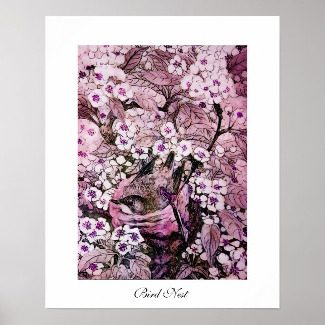 Affiche NID D'OISEAU, blanc rouge rose violet (Devant)