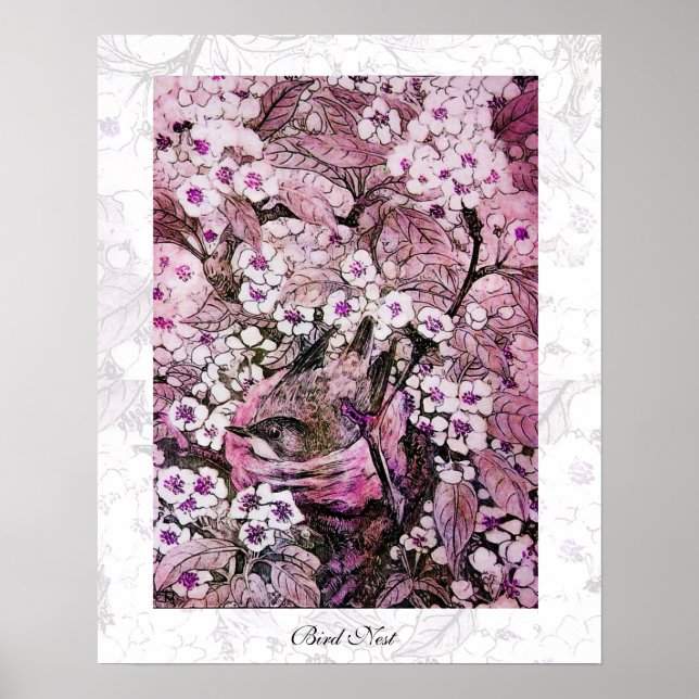Affiche NID D'OISEAU, blanc rouge rose violet (Devant)
